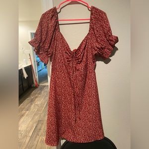 Shein red floral baby doll dress
